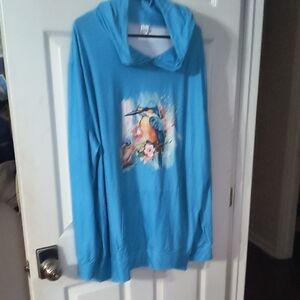 Amelia Rose Blue Oversized Hoodie With Birds